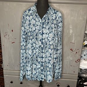 Women’s Roper Western Collared, Button Down shirt, Blue floral pattern, size XL